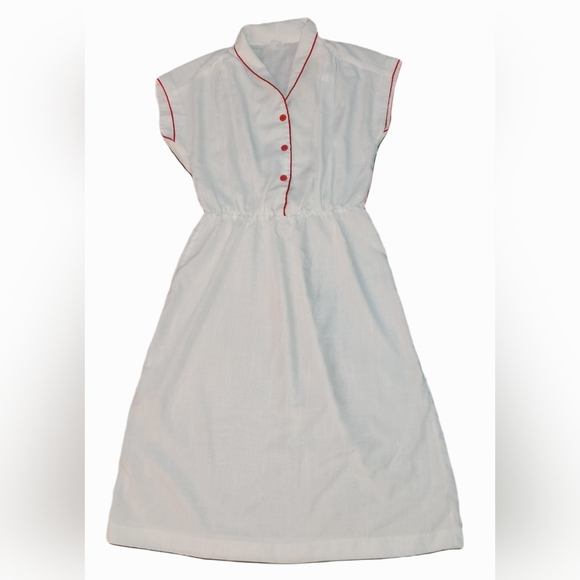 Vintage Semi-sheer Breezy Dress Sheer Ivory With Red Accents Unique - Picture 4 of 4